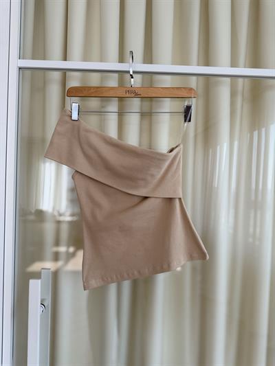 Asimetrik Kesim Bej Coton Bluz