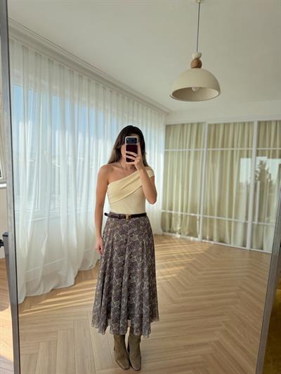 Asimetrik Kesim Sarı Coton Bluz