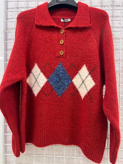 Baklava Desen Kırmızı Kazak