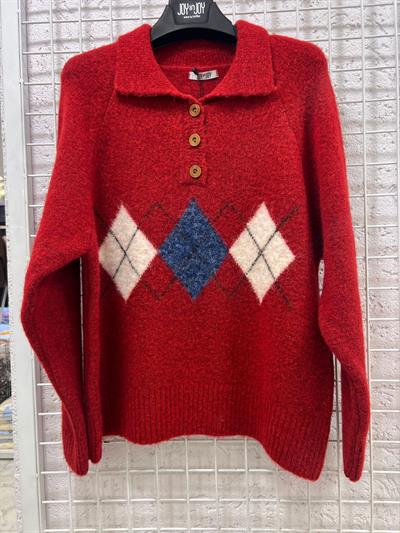 Baklava Desen Kırmızı Kazak