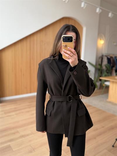 Balıksırtı Kuşaklı Acı Kahve Ceket