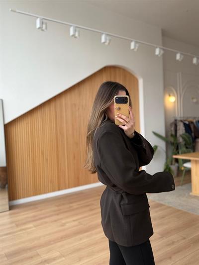 Balıksırtı Kuşaklı Acı Kahve Ceket