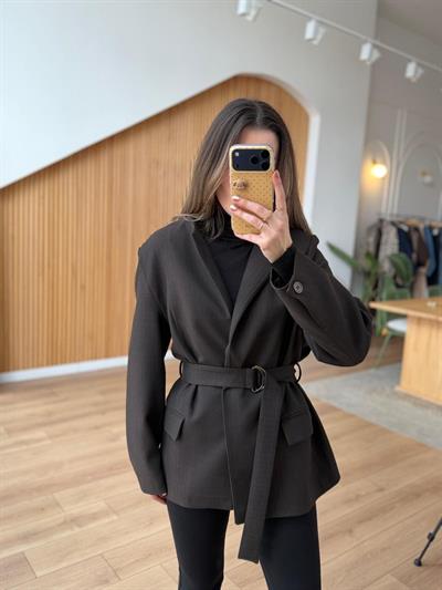 Balıksırtı Kuşaklı Acı Kahve Ceket