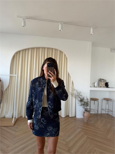 Baskılı Denim Etek 