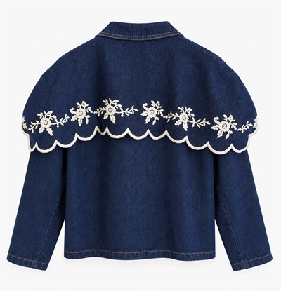 Bebe Yaka Nakışlı Lacivert Denim Ceket