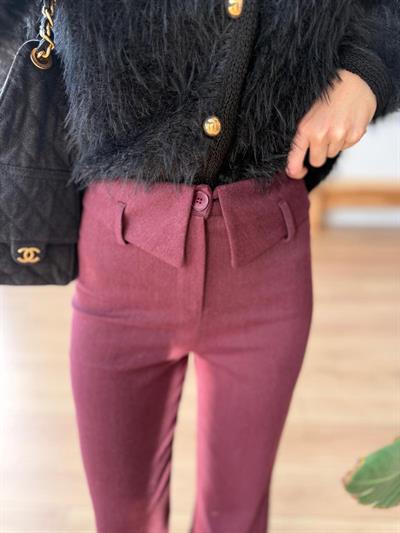 Bel Detaylı Mürdüm Pantolon
