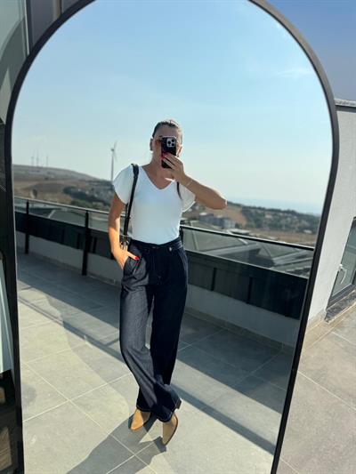 Bel Detaylı Palazzo Jean Pantolon