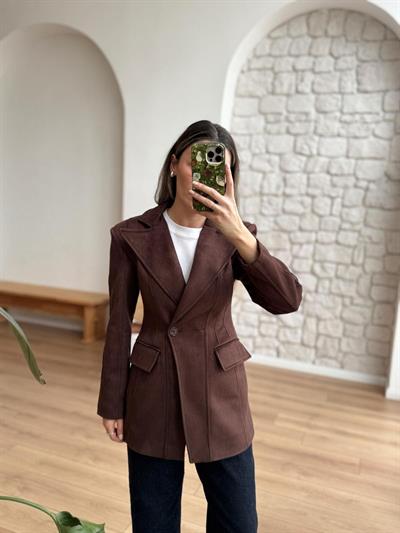 Bele Oturan Acı Kahve Süet Ceket