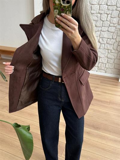 Bele Oturan Acı Kahve Süet Ceket