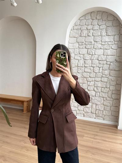 Bele Oturan Acı Kahve Süet Ceket