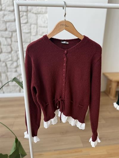 Beli Büzgülü Fistolu Bordo Triko