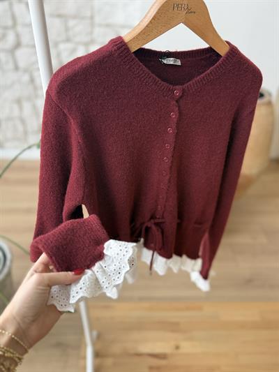 Beli Büzgülü Fistolu Bordo Triko