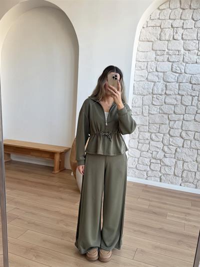 Beli Büzgülü Haki Modal Takım