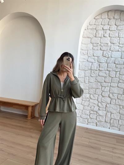 Beli Büzgülü Haki Modal Takım