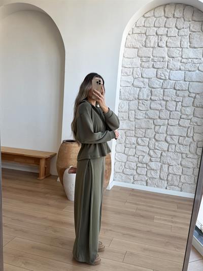 Beli Büzgülü Haki Modal Takım