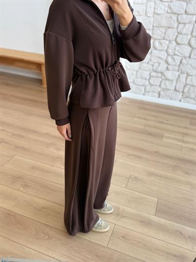 Beli Büzgülü Kahverengi Modal Takım