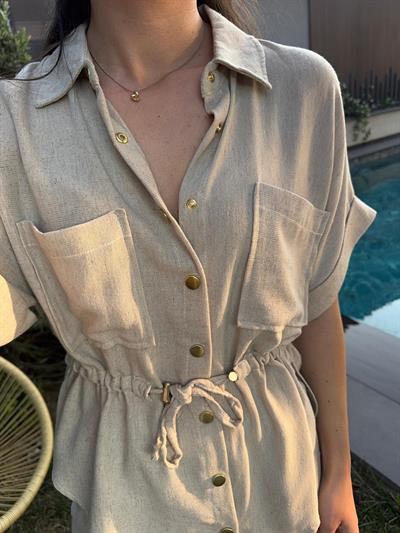 Beli Büzgülü Keten Takım