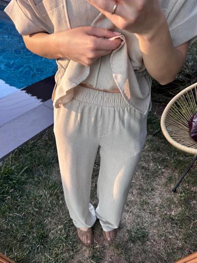 Beli Büzgülü Keten Takım