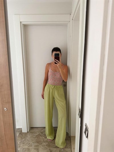 Beli Lastikli Yeşil Pantolon