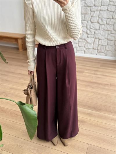 Beli Piliseli Mürdüm Ceket-Pantolon Takım