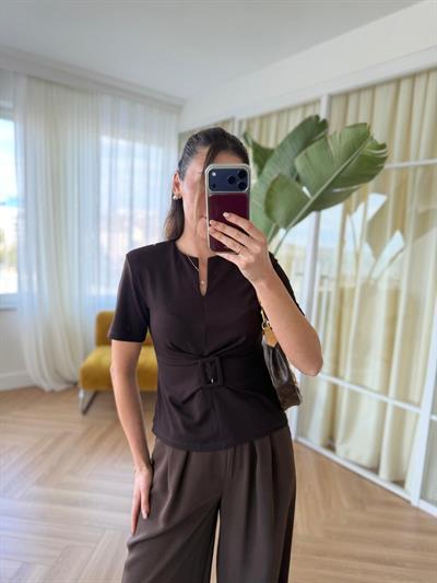 Beli Tokalı Acı Kahve Çelik Tshirt