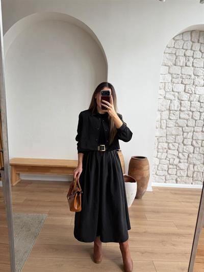 Betty Kemerli Gömlek Elbise Takım