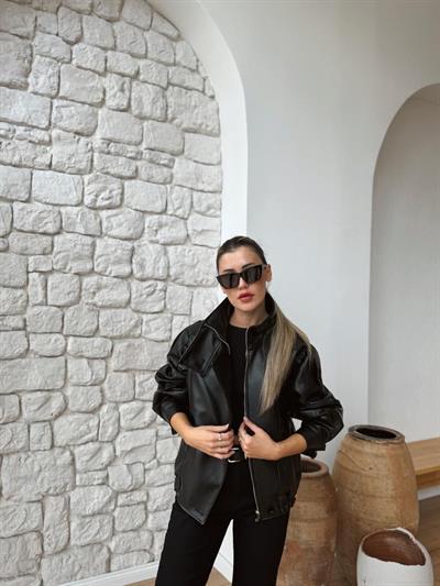 Bianca Siyah Deri Ceket