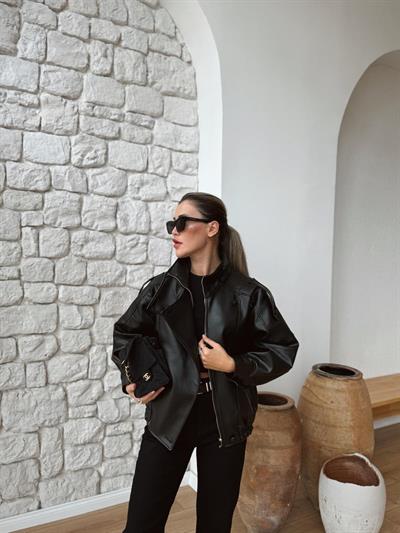 Bianca Siyah Deri Ceket