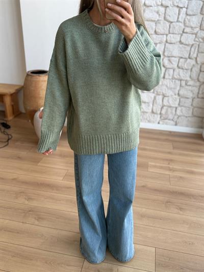 Bisiklet Yaka Çağla Yeşili Kazak