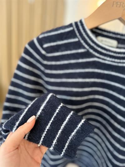 Bisiklet Yaka Çizgili Lacivert Kazak
