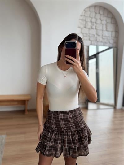 Bisiklet Yaka Kısa Kollu Ekru Body