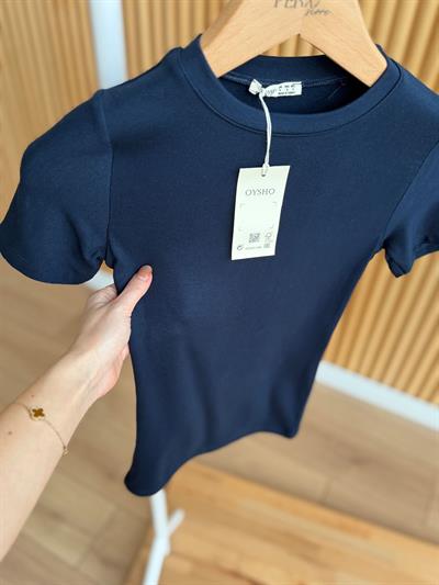 Bisiklet Yaka Kısa Kollu Lacivert Body