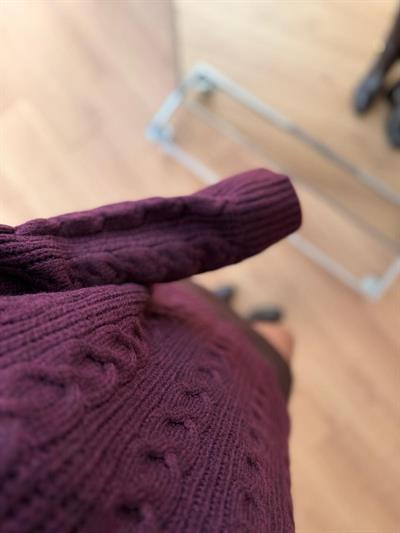 Bisiklet Yaka Saç Örgülü Mürdüm Kazak