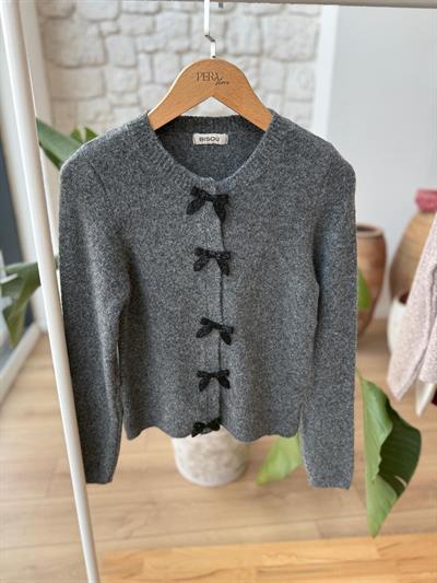 Boncuk Fiyonklu Çıt Çıtlı Antrasit Hırka