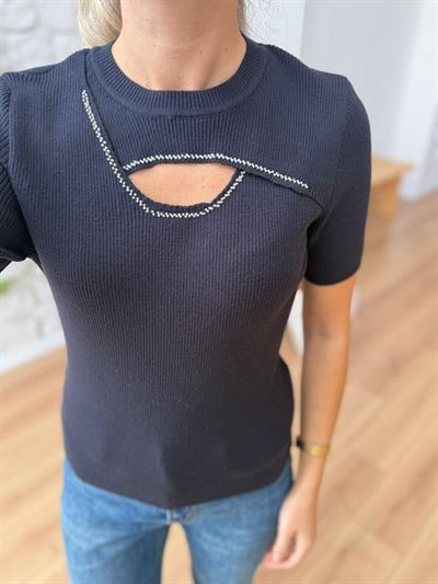 Boncuk Ve Göğüs Dekolteli Lacivert  Triko