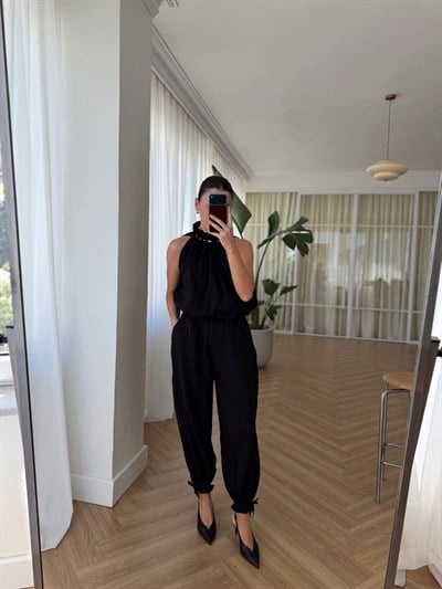 Boncuklu Siyah Bluz Pantolon Takım 