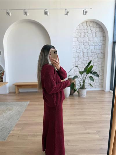 Bordo Etek Kazak Triko Takım