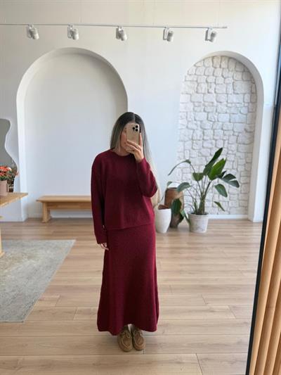 Bordo Etek Kazak Triko Takım