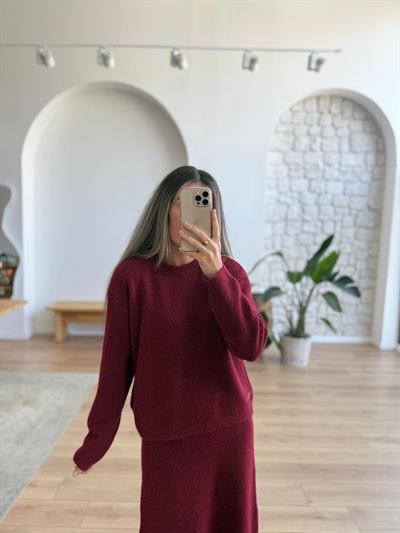 Bordo Etek Kazak Triko Takım