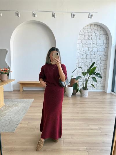 Bordo Etek Kazak Triko Takım