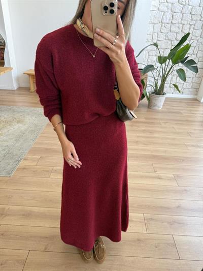 Bordo Etek Kazak Triko Takım