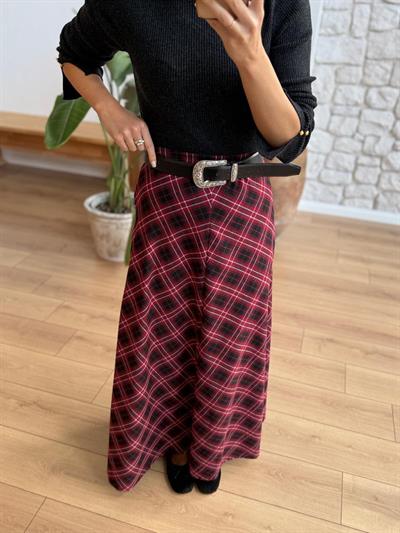 Bordo Siyah Ekose Desen Etek