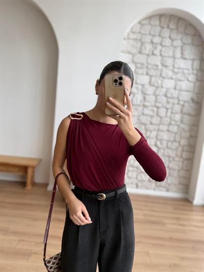 Bordo Tek Omuz Bodysuit