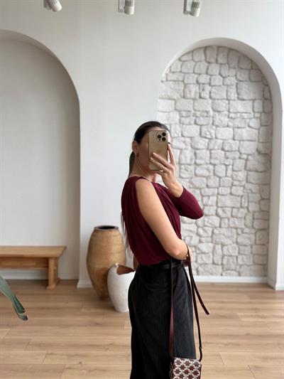 Bordo Tek Omuz Bodysuit