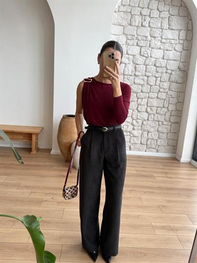 Bordo Tek Omuz Bodysuit
