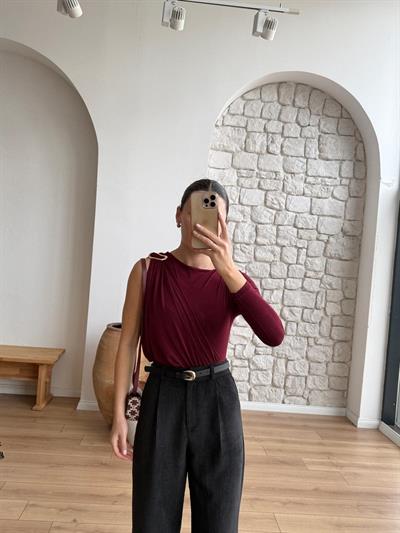 Bordo Tek Omuz Bodysuit