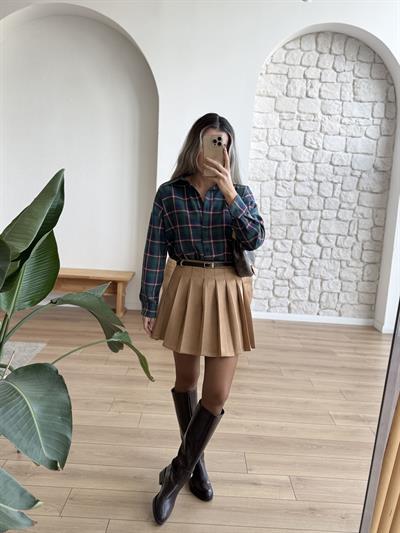 Bordo-Yeşil Ekose Desen Gömlek