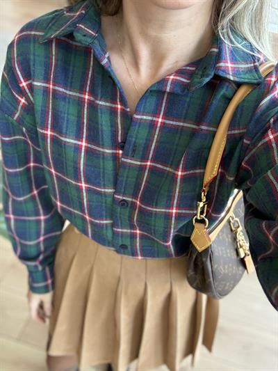 Bordo-Yeşil Ekose Desen Gömlek