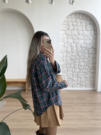 Bordo-Yeşil Ekose Desen Gömlek