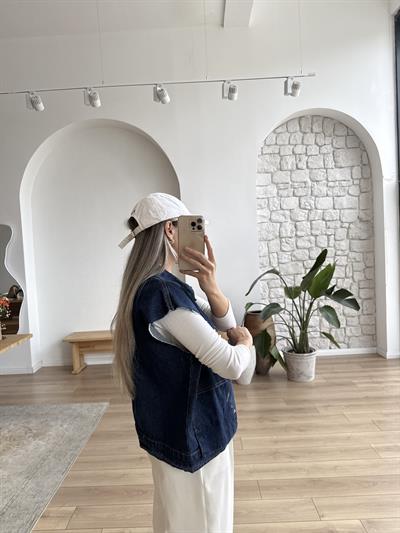 Büyük Cep Detaylı Denim Yelek